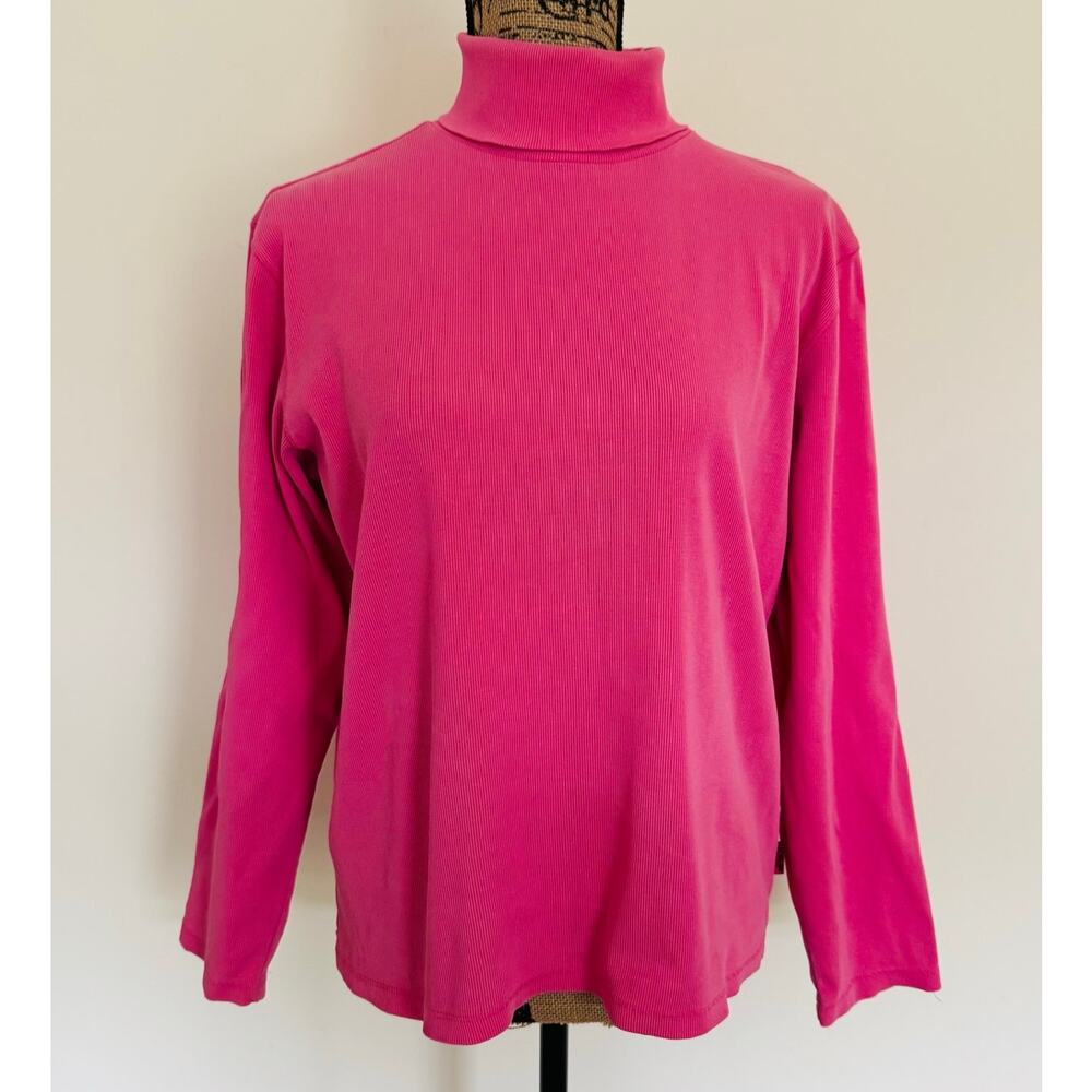 Liz Claiborne Lizwear Jean Bubblegum Pink Ribbed Cotton Turtleneck Large VTG USA